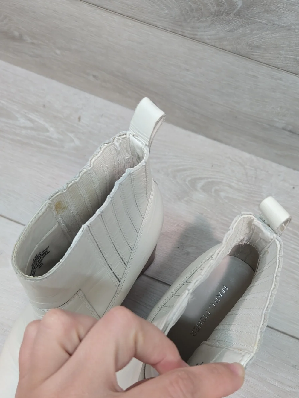 Marc Fisher Women's Marela Cream Leather Ankle Boots Block Heel Shoes Sz 6.5M